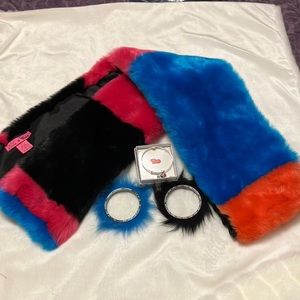 NWT Betsy Johnson Trolls Bracelet, Catchall, & Scarf -Pink, blue, orange, black